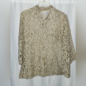 White Stag Women's Tan Abstract Button Down Shirt Size L #lightweight #vintage